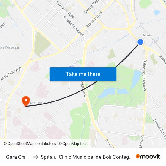 Gara Chișinău to Spitalul Clinic Municipal de Boli Contagioase de Copii map