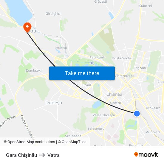 Gara Chișinău to Vatra map