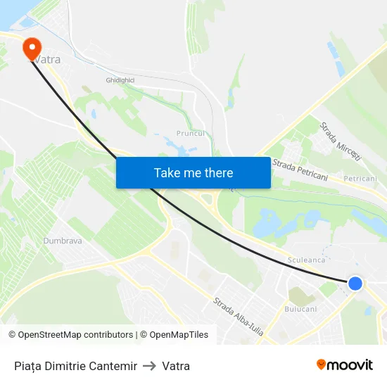 Piața Dimitrie Cantemir to Vatra map