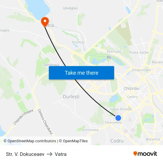 Str. V. Dokuceaev to Vatra map