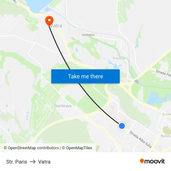 Str. Paris to Vatra map