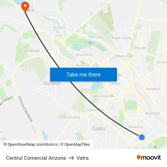 Centrul Comercial Arizona to Vatra map