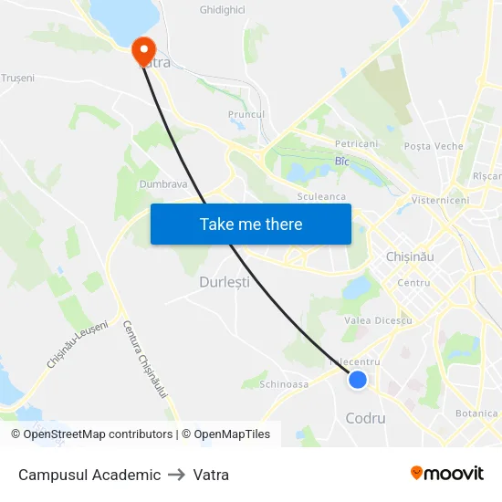Campusul Academic to Vatra map