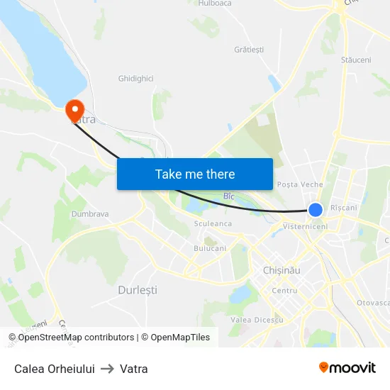 Calea Orheiului to Vatra map