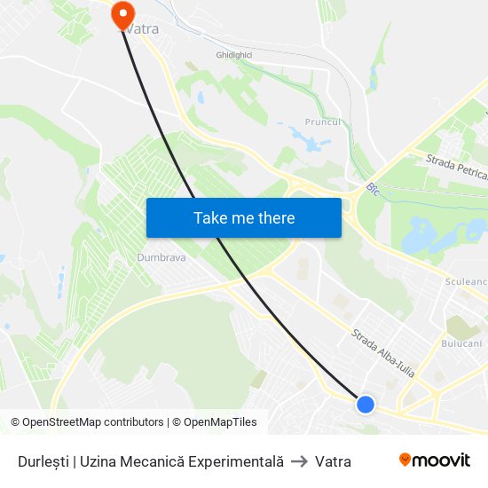 Durlești | Uzina Mecanică Experimentală to Vatra map