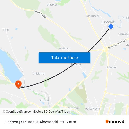 Cricova | Str. Vasile Alecsandri to Vatra map