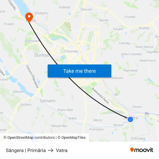 Sângera | Primăria to Vatra map