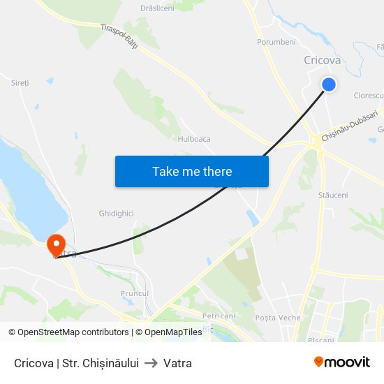 Cricova | Str. Chișinăului to Vatra map