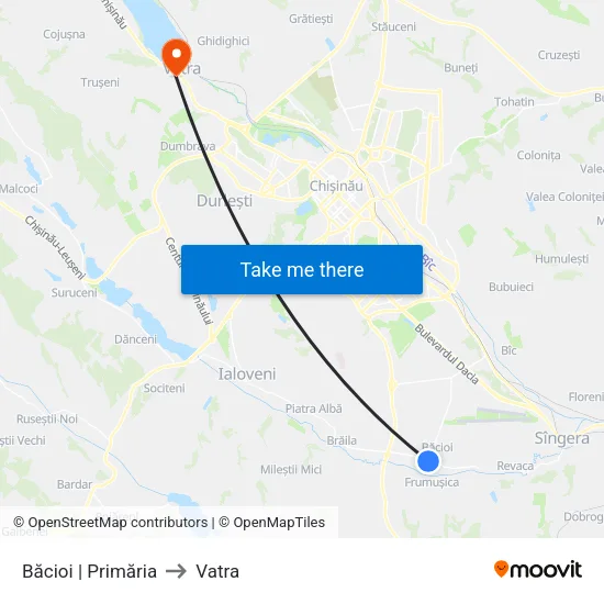 Băcioi | Primăria to Vatra map