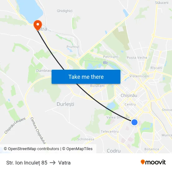Str. Ion Inculeț 85 to Vatra map