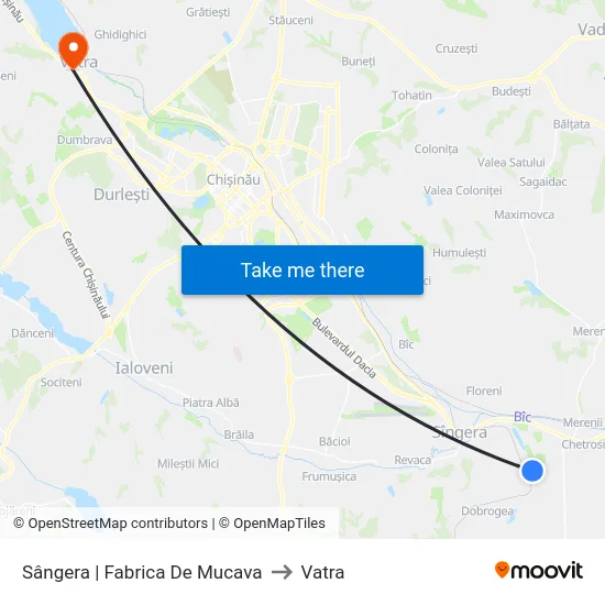 Sângera | Fabrica De Mucava to Vatra map