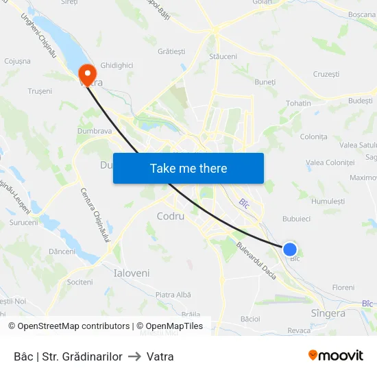 Bâc | Str. Grădinarilor to Vatra map