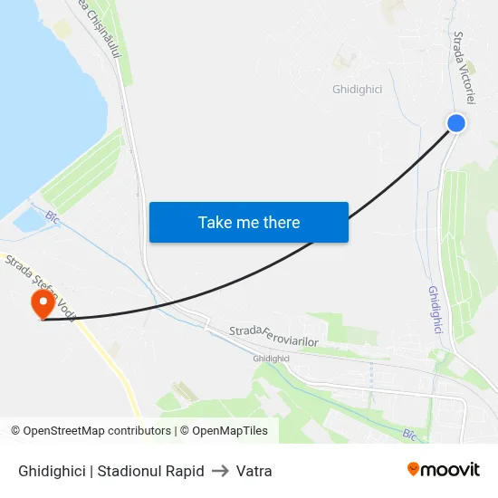 Ghidighici | Stadionul Rapid to Vatra map