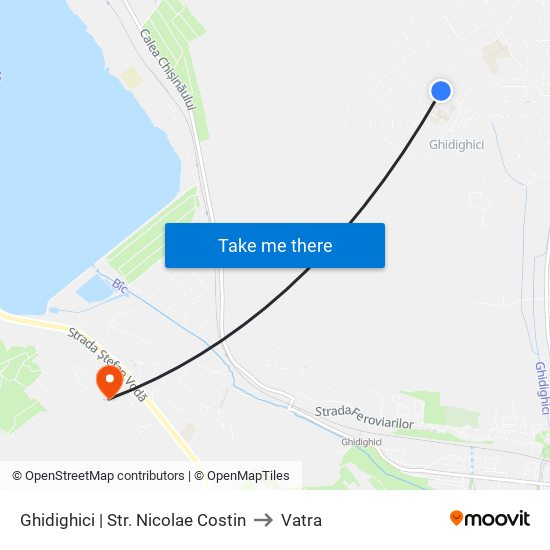 Ghidighici | Str. Nicolae Costin to Vatra map