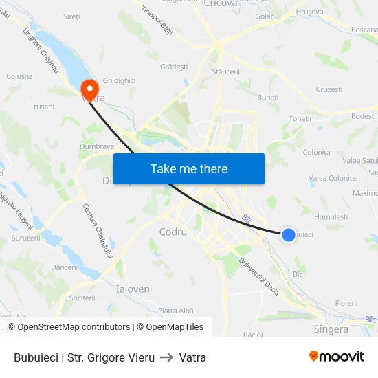 Bubuieci | Str. Grigore Vieru to Vatra map