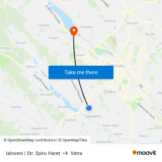 Ialoveni | Str. Spiru Haret to Vatra map