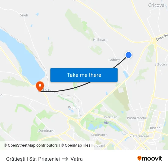 Grătiești | Str. Prieteniei to Vatra map