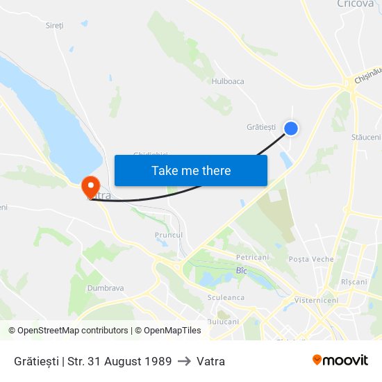 Grătiești | Str. 31 August 1989 to Vatra map