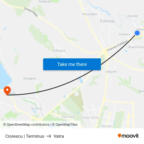 Ciorescu | Terminus to Vatra map
