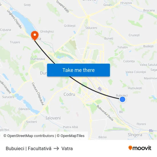 Bubuieci | Facultativă to Vatra map