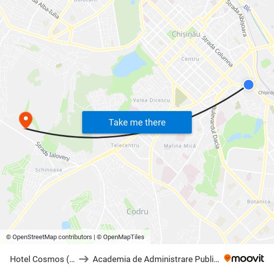 Hotel Cosmos (Bd. Constantin Negruzzi) to Academia de Administrare Publică de pe lângă Președintele Republicii Moldova map