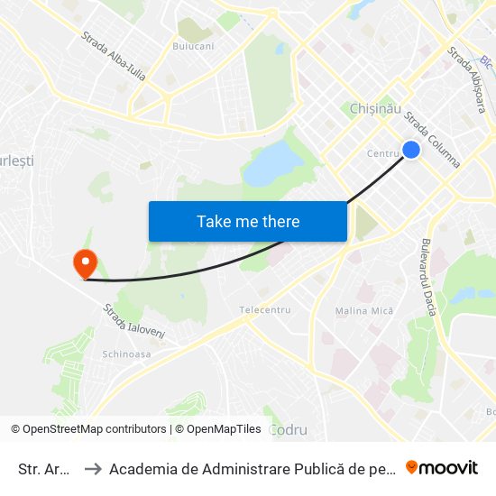 Str. Armenească to Academia de Administrare Publică de pe lângă Președintele Republicii Moldova map