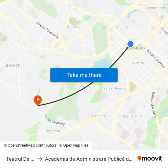 Teatrul De Operă Și Balet to Academia de Administrare Publică de pe lângă Președintele Republicii Moldova map