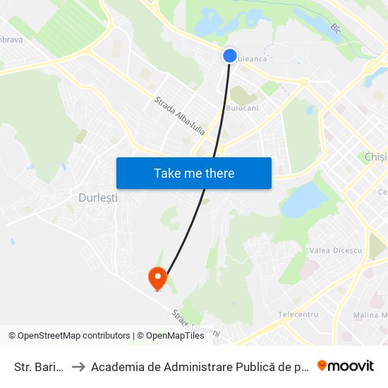 Str. Bariera Sculeni to Academia de Administrare Publică de pe lângă Președintele Republicii Moldova map