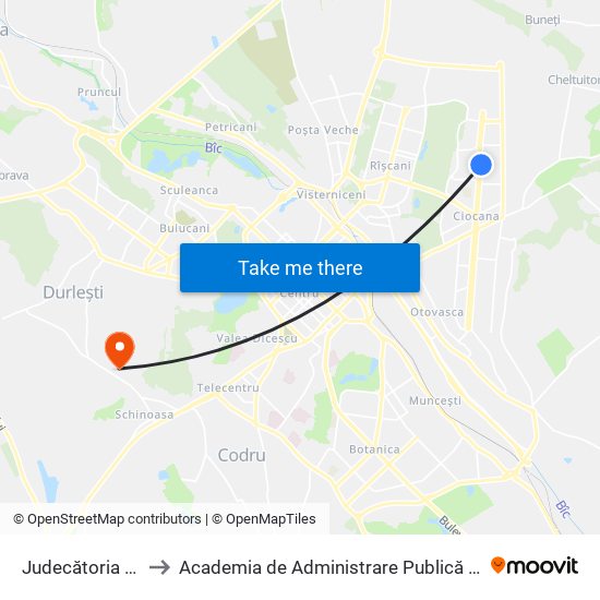 Judecătoria Sectorului Ciocana to Academia de Administrare Publică de pe lângă Președintele Republicii Moldova map