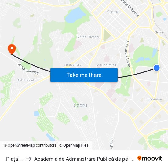 Piața Decebal to Academia de Administrare Publică de pe lângă Președintele Republicii Moldova map