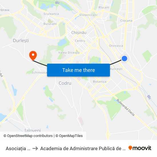 Asociația Beton Armat to Academia de Administrare Publică de pe lângă Președintele Republicii Moldova map