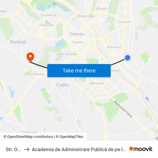 Str. Otovasca to Academia de Administrare Publică de pe lângă Președintele Republicii Moldova map