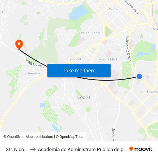 Str. Nicolae Zelinski to Academia de Administrare Publică de pe lângă Președintele Republicii Moldova map