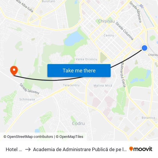 Hotel Cosmos to Academia de Administrare Publică de pe lângă Președintele Republicii Moldova map
