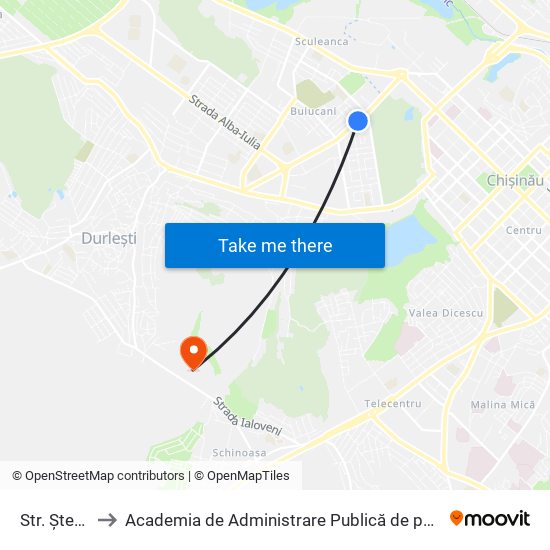 Str. Ștefan Neaga to Academia de Administrare Publică de pe lângă Președintele Republicii Moldova map