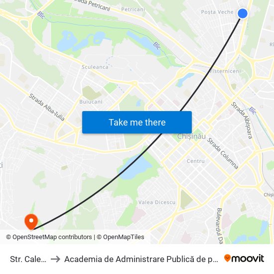 Str. Calea Orheiului to Academia de Administrare Publică de pe lângă Președintele Republicii Moldova map