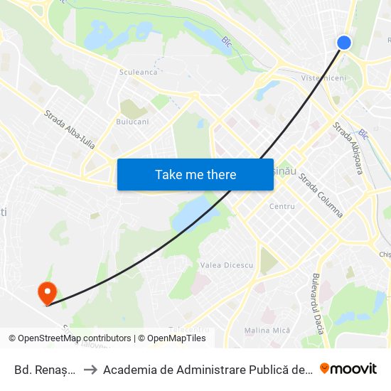 Bd. Renașterii Naționale to Academia de Administrare Publică de pe lângă Președintele Republicii Moldova map