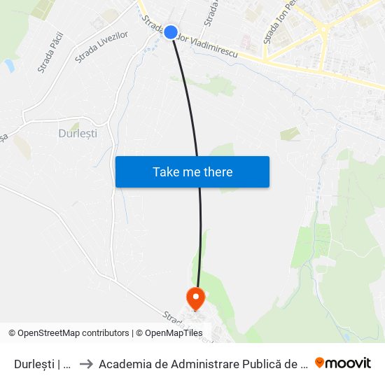 Durlești | Uzina Aschim to Academia de Administrare Publică de pe lângă Președintele Republicii Moldova map