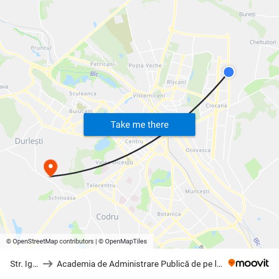 Str. Igor Vieru to Academia de Administrare Publică de pe lângă Președintele Republicii Moldova map