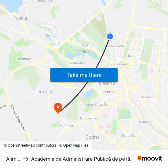 Alimentară to Academia de Administrare Publică de pe lângă Președintele Republicii Moldova map