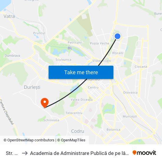 Str. Florilor to Academia de Administrare Publică de pe lângă Președintele Republicii Moldova map