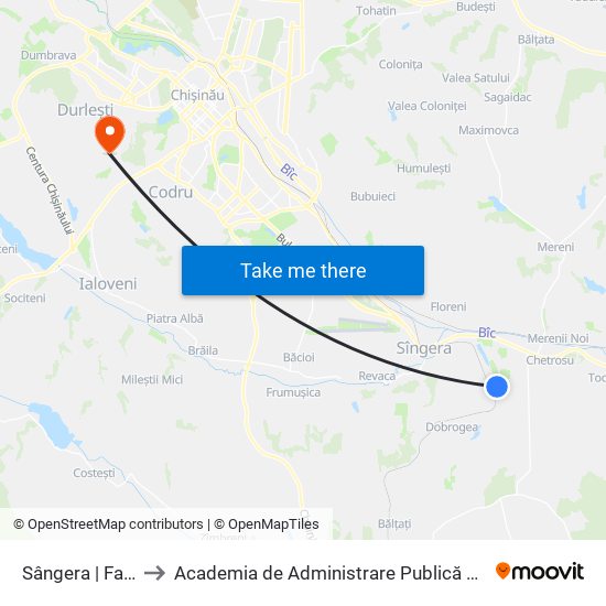 Sângera | Fabrica De Mucava to Academia de Administrare Publică de pe lângă Președintele Republicii Moldova map