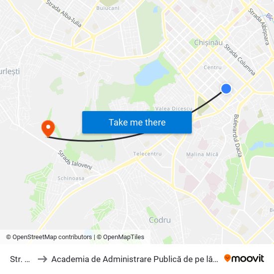 Str. Tighina to Academia de Administrare Publică de pe lângă Președintele Republicii Moldova map