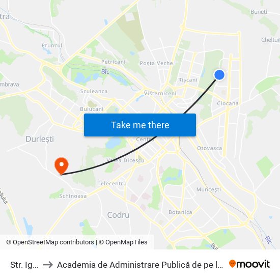 Str. Igor Vieru to Academia de Administrare Publică de pe lângă Președintele Republicii Moldova map