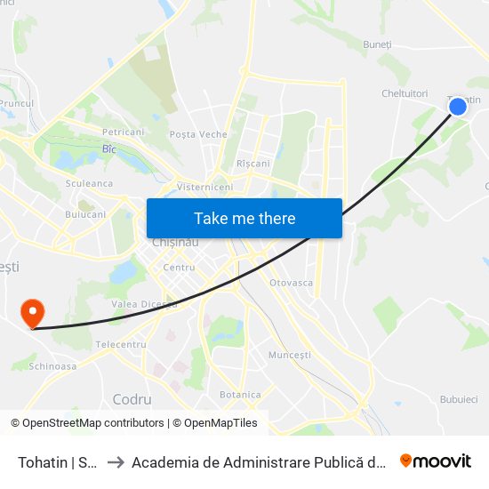 Tohatin | Str. Ion Creangă to Academia de Administrare Publică de pe lângă Președintele Republicii Moldova map