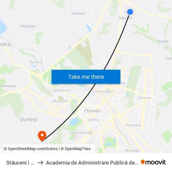 Stăuceni | Str. Salcâmilor to Academia de Administrare Publică de pe lângă Președintele Republicii Moldova map