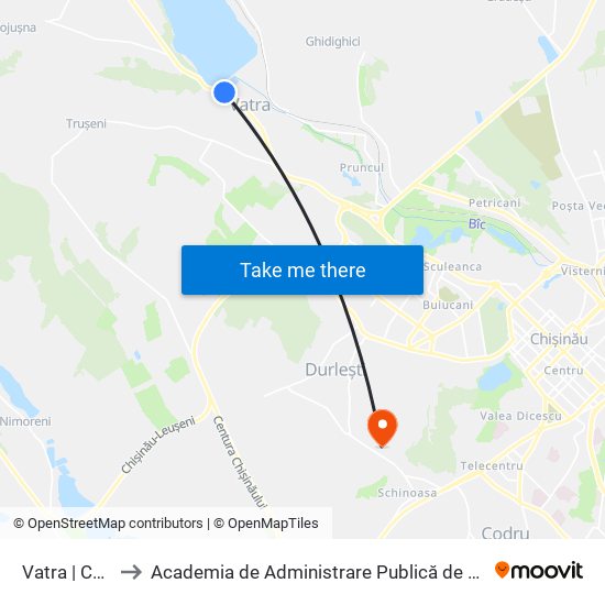 Vatra | Capăt De Linie to Academia de Administrare Publică de pe lângă Președintele Republicii Moldova map