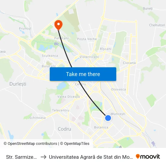 Str. Sarmizegetusa to Universitatea Agrară de Stat din Moldova (UASM) map
