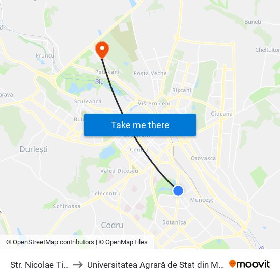 Str. Nicolae Titulescu to Universitatea Agrară de Stat din Moldova (UASM) map