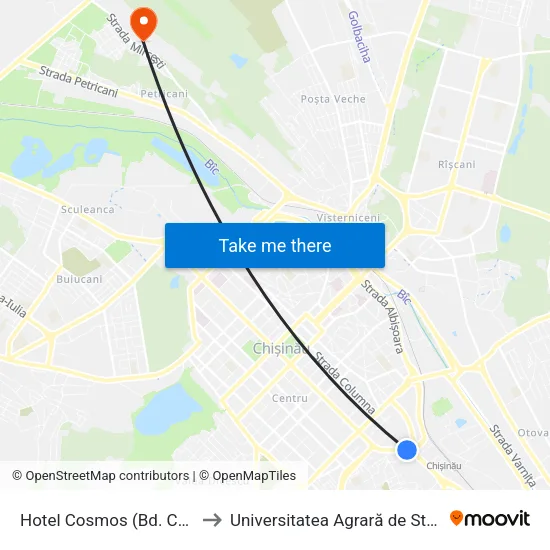 Hotel Cosmos (Bd. Constantin Negruzzi) to Universitatea Agrară de Stat din Moldova (UASM) map